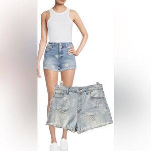 Material Girl Shortie High Rise Printed Butterfly Denim Frayed Shorts Juniors 9